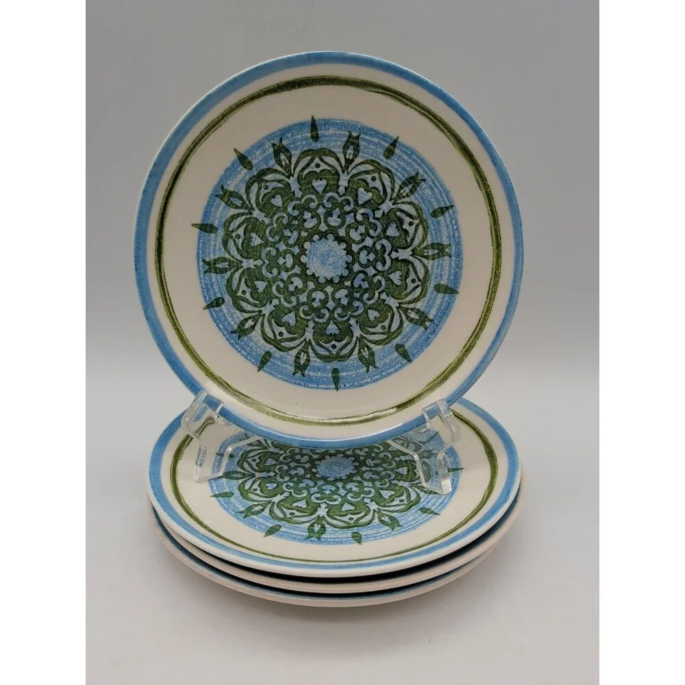 Vtg Royal Ironstone Cavalier Blue And Green Floral Bread Plates Dessert set of 4